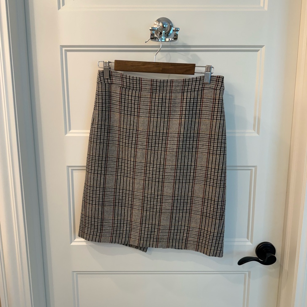 J.Crew Gray and Black Plaid Wool Blend Pencil Skirt